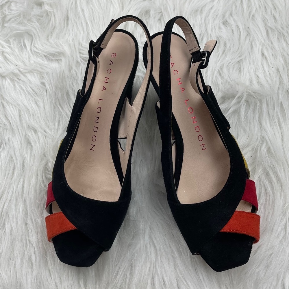 Sascha London Striped Suede Peep Toe Slingbacks